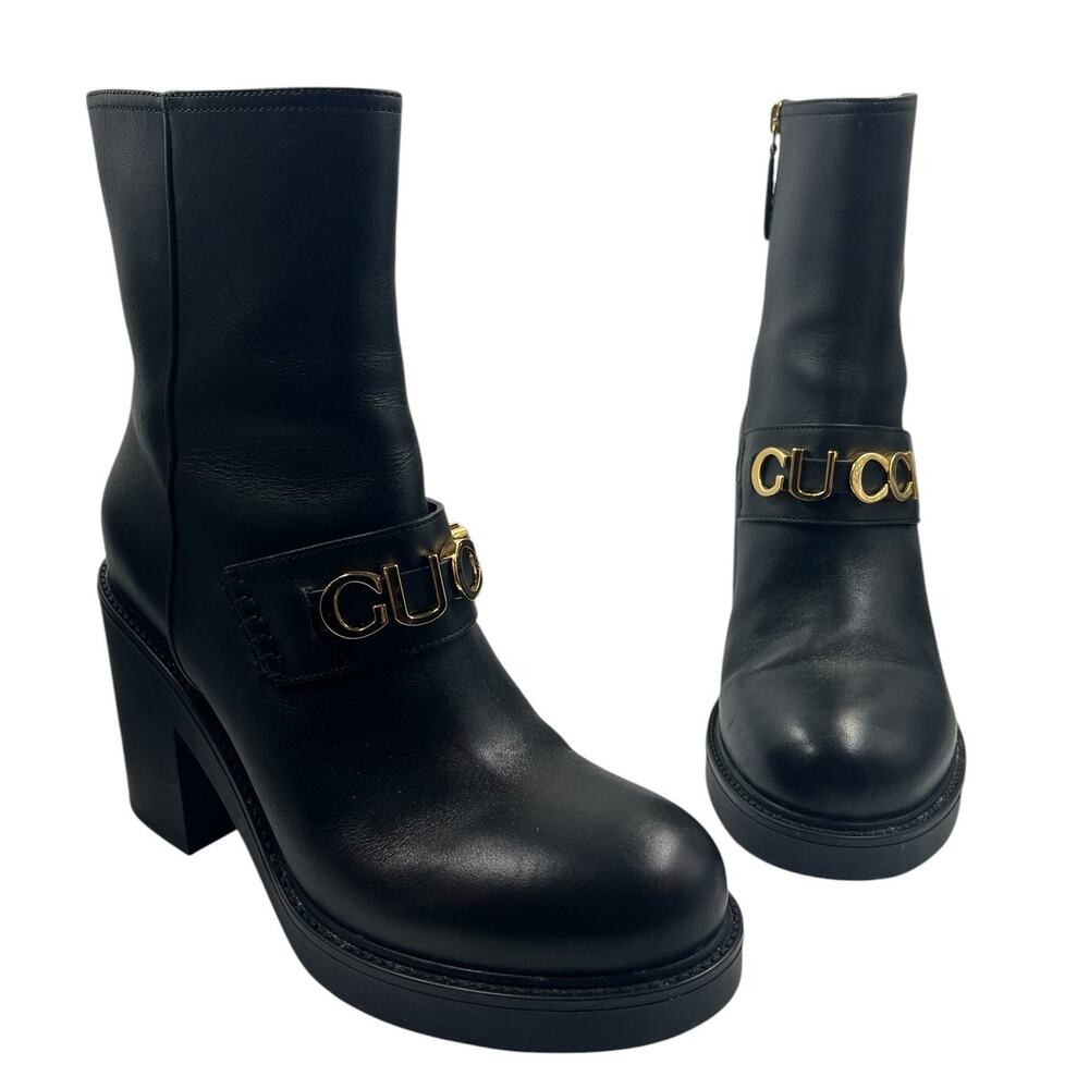 Gucci Logo Leather Platform Ankle Boots Black 40‎ - Picture 5 of 16
